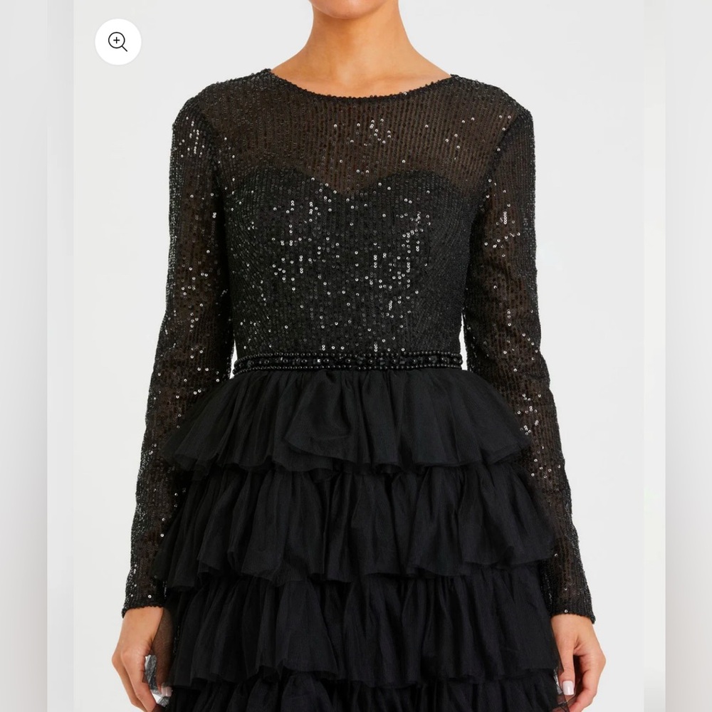 Long Sleeve Ruffle Tiered Midi Mac Duggal. NWT. Size 10 - Picture 3 of 5